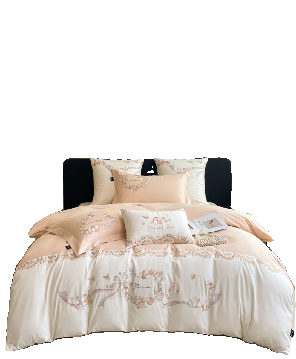 4pcs Simple 160 Pieces Cotton Duvet Cover Bed Sheet Long Stile Cotton Duvet Cover Four Seasons Embroidered Bedding