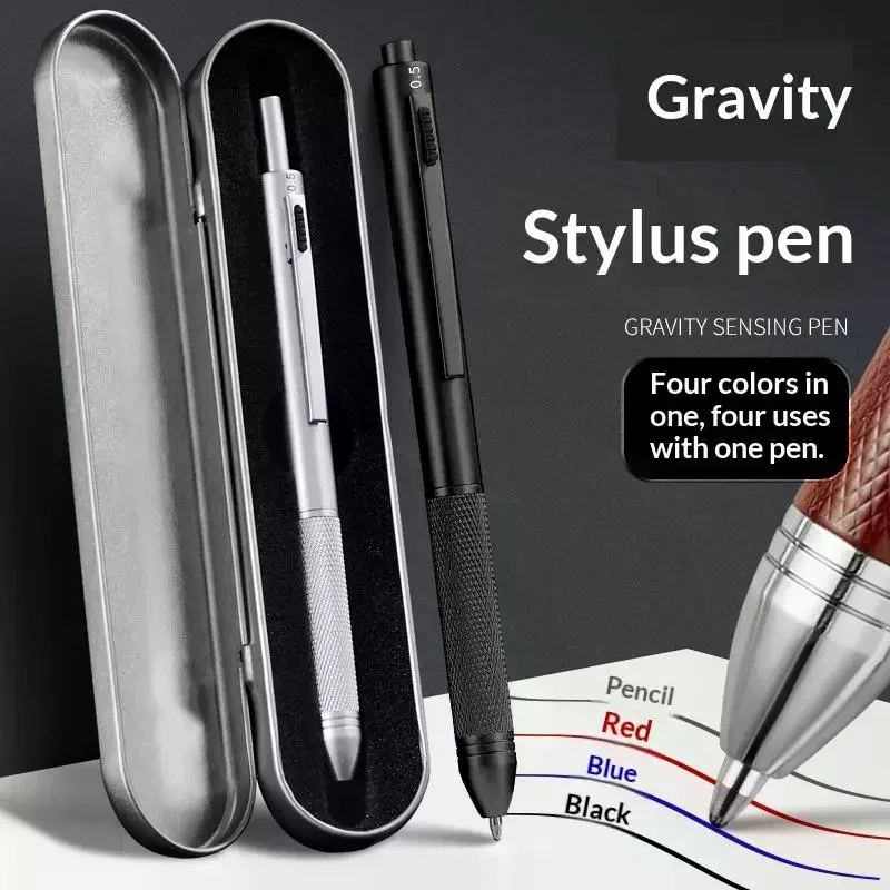 1PCS Fashion Metal Gravity Sensor Pen 4 In 1 Press Type Ballpoint Pen Mechanical Pencil School Office