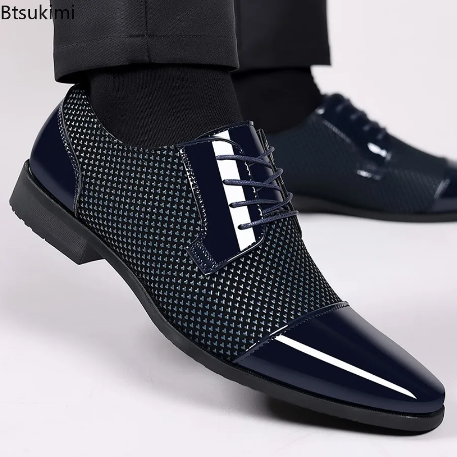 

2025 Men's Business Leather Shoes Luxury Oxford Breathable Patent Leather Dress Shoes for Men Office Wedding Flats Formal Shoes