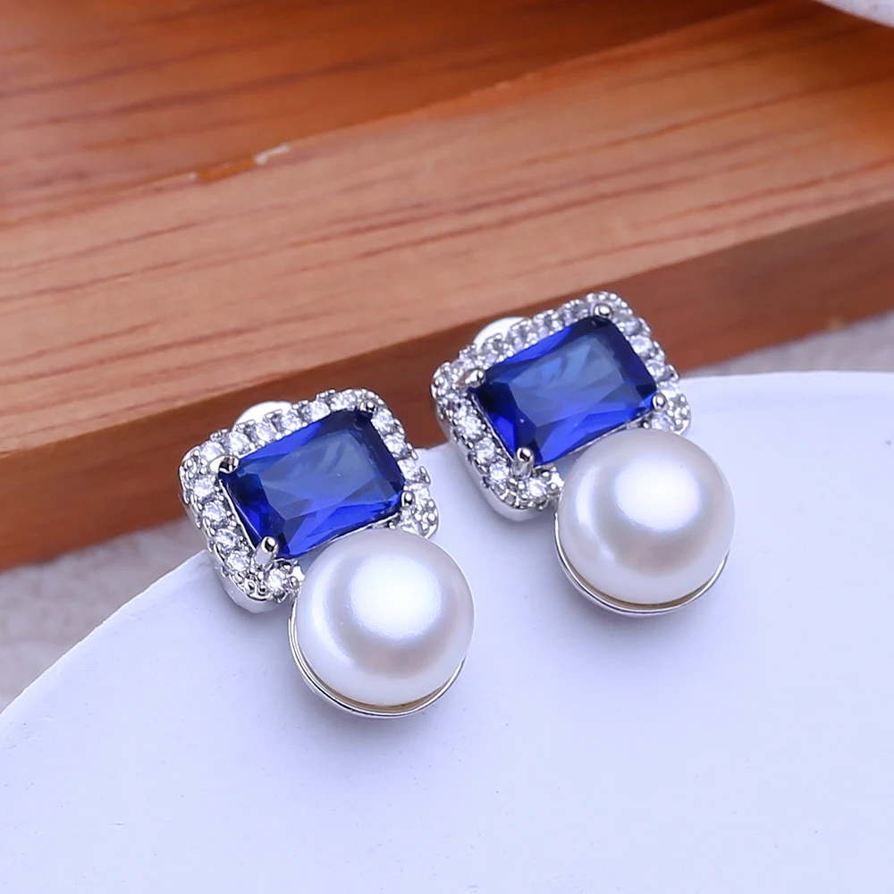 FENASY 925 Sterling Silver Necklace Natural Pearl Jewelry Sets For Women Bohemian Stud Earrings Sapphire Pendant Party Rings