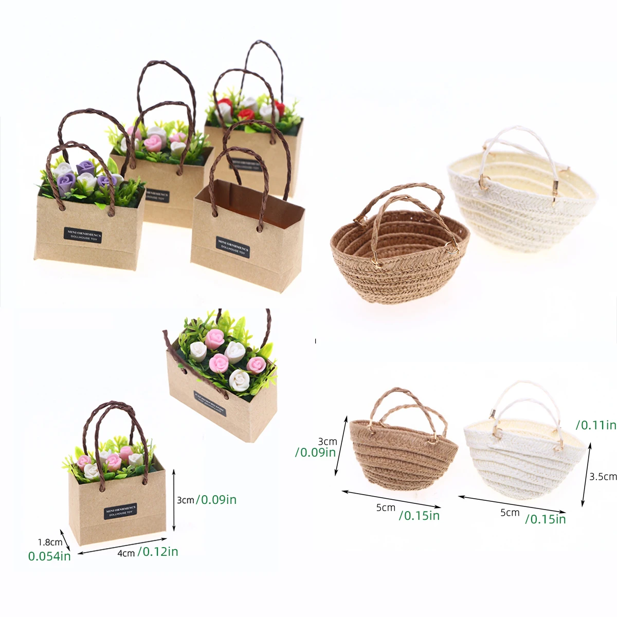 Dollhouse Mini Simulation Tulip Decor Paper Bag Handbag BJD Miniature Wedding Scene Prop Accessories Mini Straw woven handbag