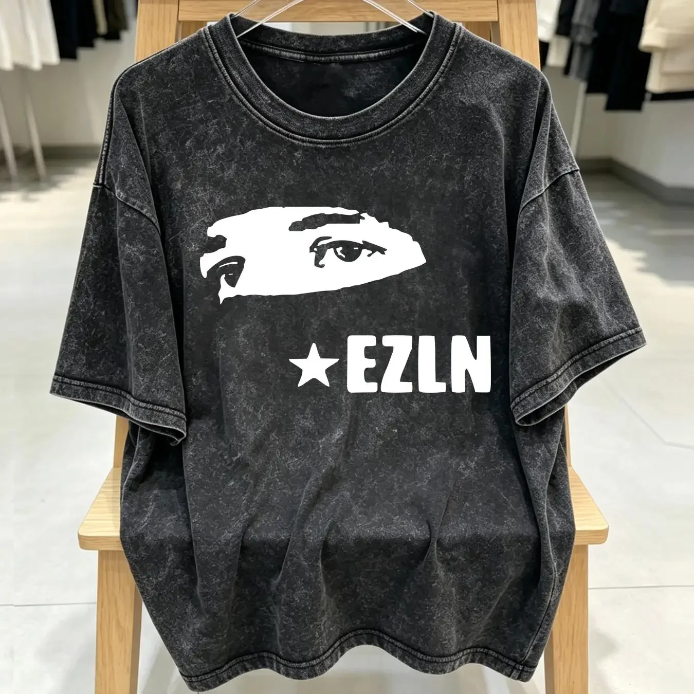 washed T Shirt EZLN Zapatista Star Face Guerilla Freedom Fighter long or short sleeves vintage Washed streetwear homme Slightly