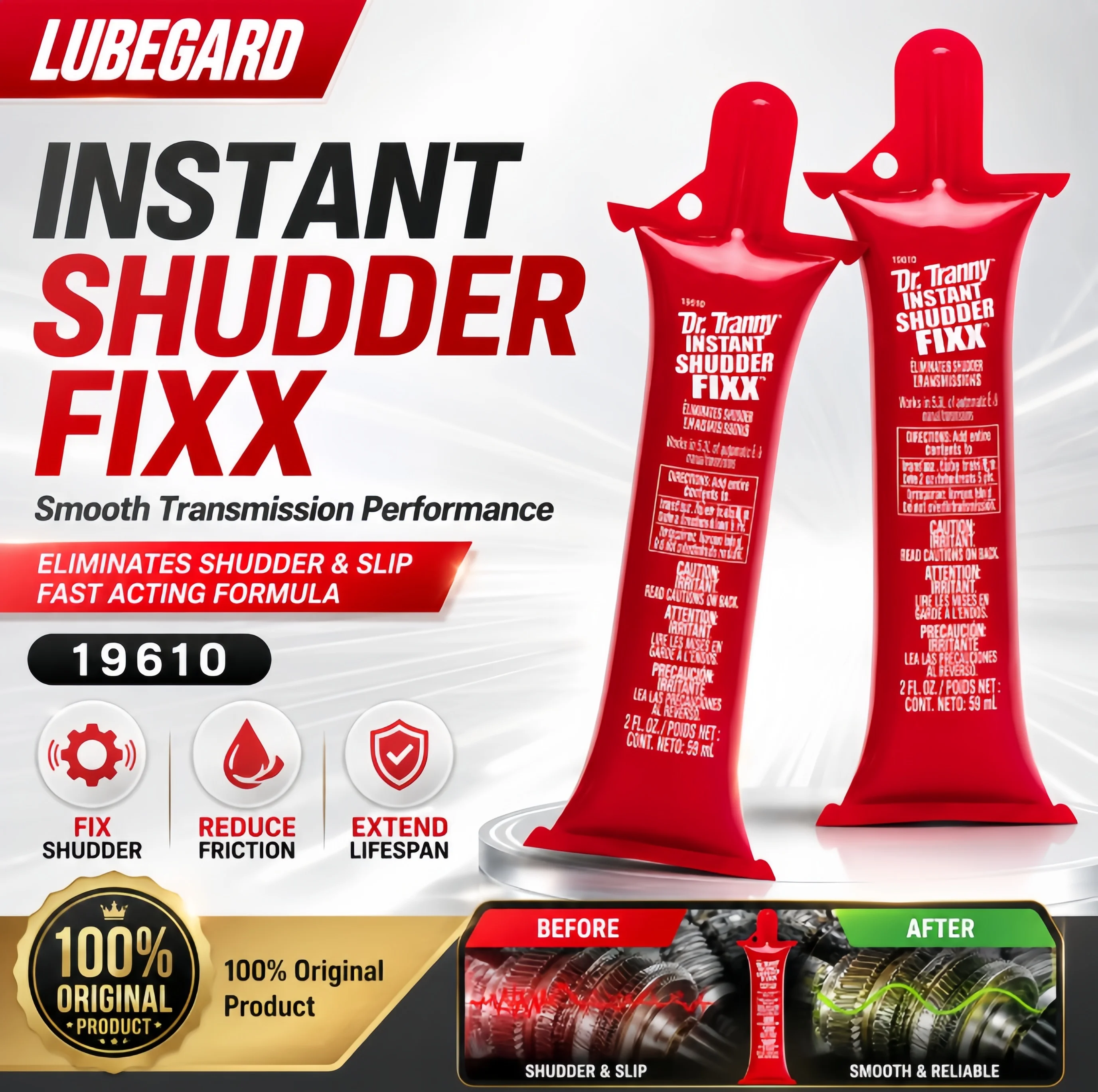 Aditivo Original Lubegard Dr. Tranny Instant Shudder Fixx 19610 para Transmisión, Anti-Vibración, Solución para Deslizamiento, Aceite ATF para Engranajes, 2oz