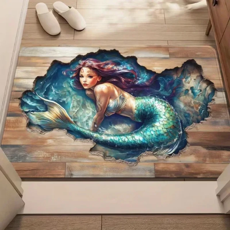 3D Visual Illusion Broken Wood Grain Doormat, Realistic Wood Texture Anti-Slip Mat for Indoor Car Home Decor Floor Balcony