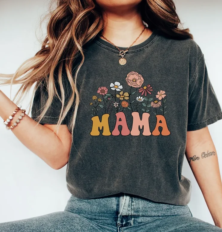 Mama LifeเสือดาวMomสีสันBlessedแขนสั้นTop Tees 100% Cotton Streetwear Harajuku Goth Y2k Kawaii Drop Shipping