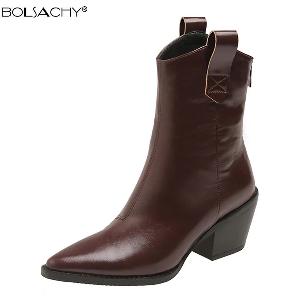 

Autumn Winter Pointed Toe Western Cowgirl Chelsea Ankle Boots Women Cossacks Cowboy Boats Wedges Femal Shoes Botas Mujer 33-45