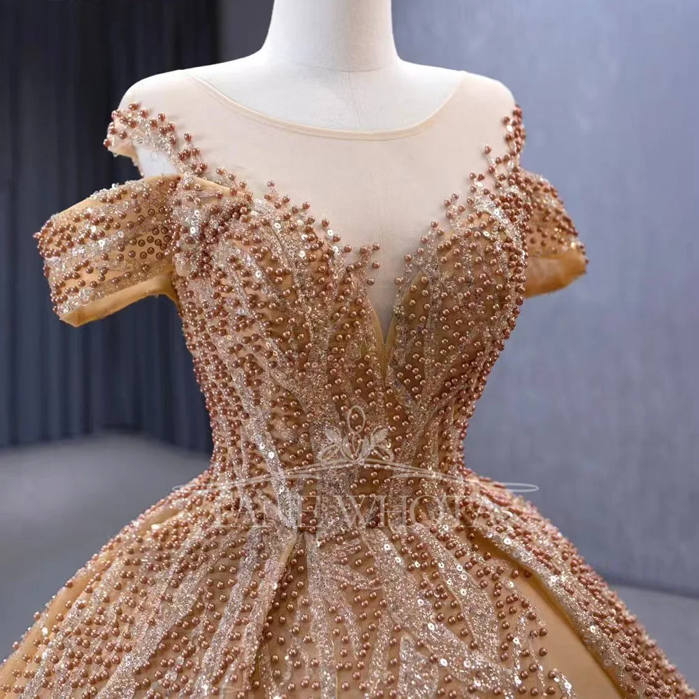 Robe de soirée de luxe personnalisable, col rond, manches cape, dos à lacets, perles et paillettes, Style 2025 pour femmes