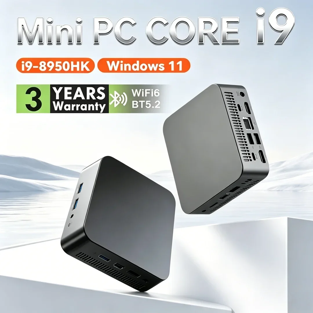 MINI PC compacto de luxo Windows 11 Pro Core I9 8950HK 32GB RAM 1TB 2TB SSD WIFI 6 BT5.2 4K HD Lazer na moda