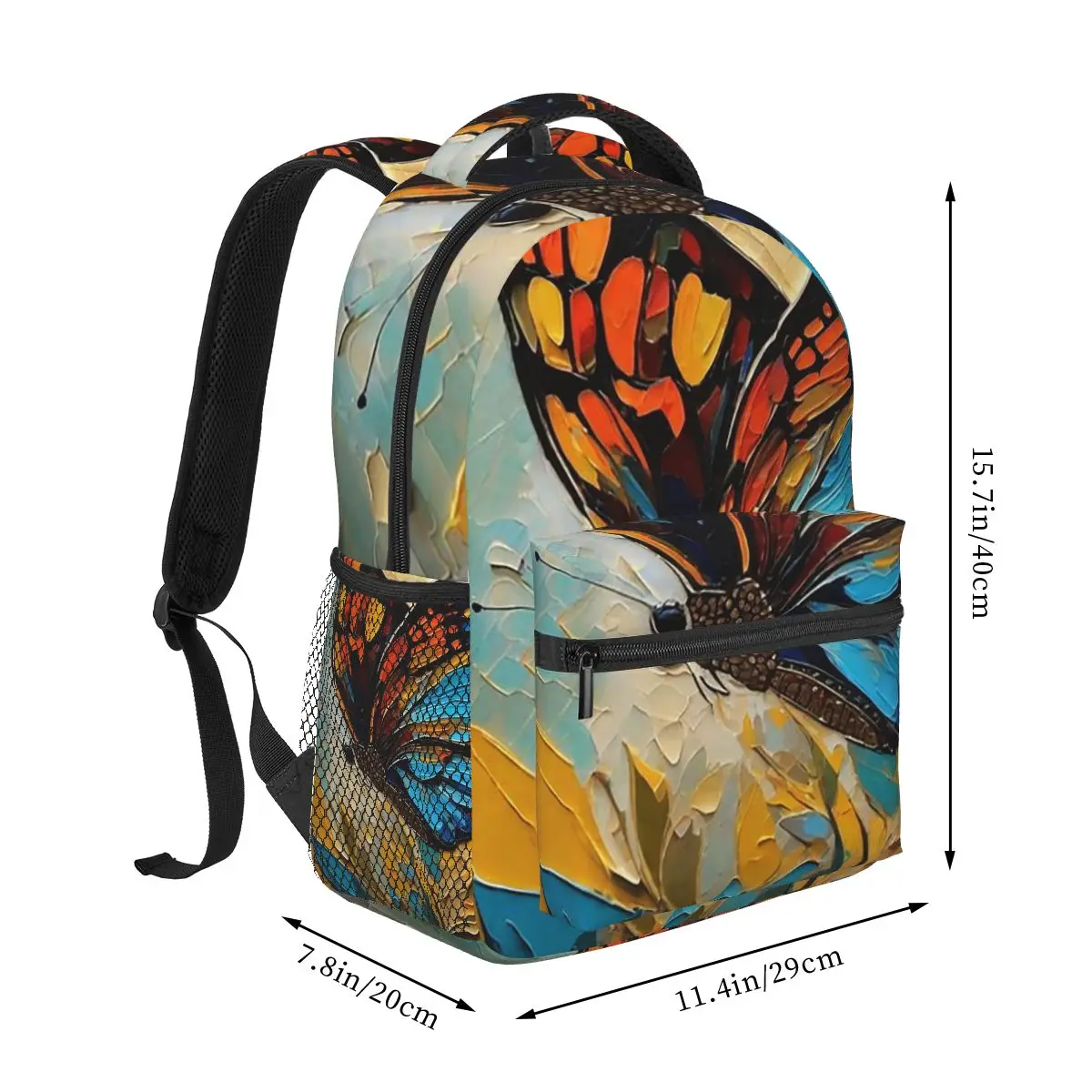 Butterfly Stands On Flowers Oil Painting Student Backpack School Bag Hiking Travel Daypack for Boys Girls Bookbag Shoulder Bags