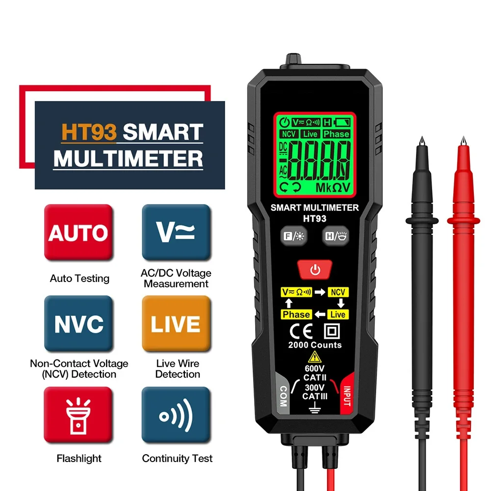 HT93 Multi-function Digital Multimeter High Resolution LCD Display Handheld NCV Detection Smart Multimeter And Detection Pen Kit