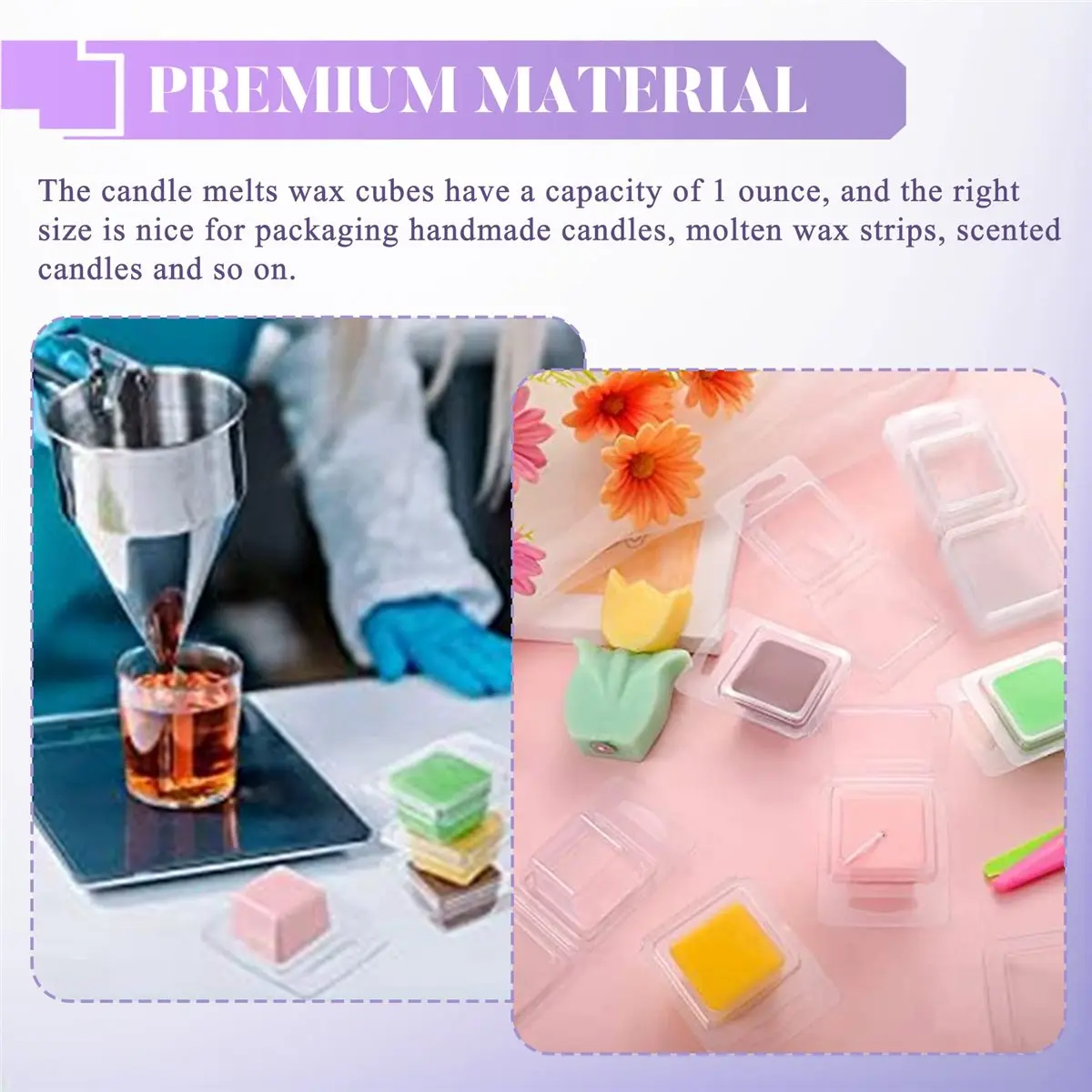 AA83 Wax Melt Molds Clear 1 Oz Square Candle Molds for DIY Chocolates Wax Melt Wickless Candles Soap Making (100 Pcs)