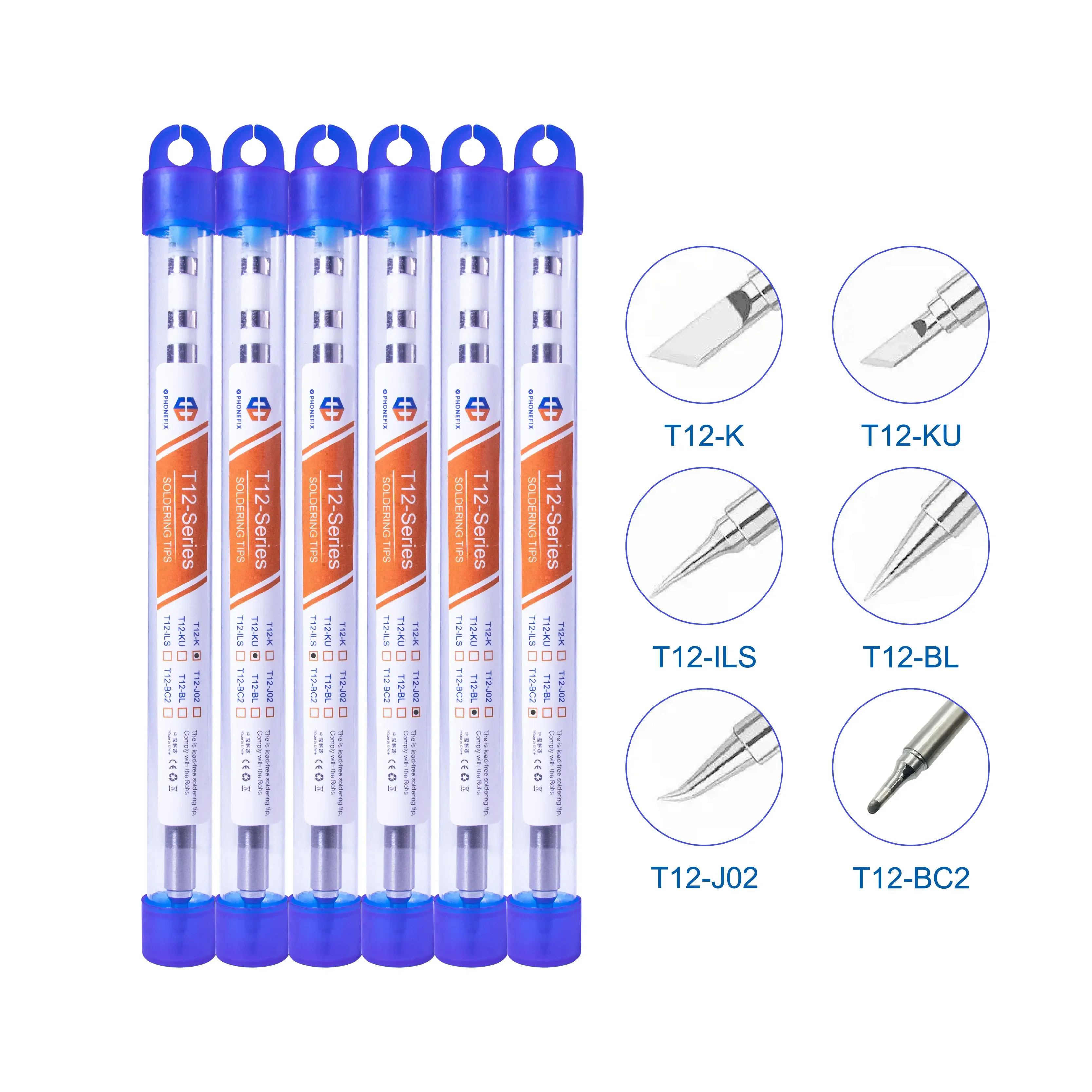 6PC Multi Type T12 Solder Iron Tips T12-BC2 K JL02 TLS BL KU for Hakko Fx951 DIY T12 Soldering Station T12 Replacement Iron Tips