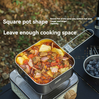 ALOCS Small Square Pot Set Outdoor Stainless Steel 304 Kettle Pan Portable Camping Cookware