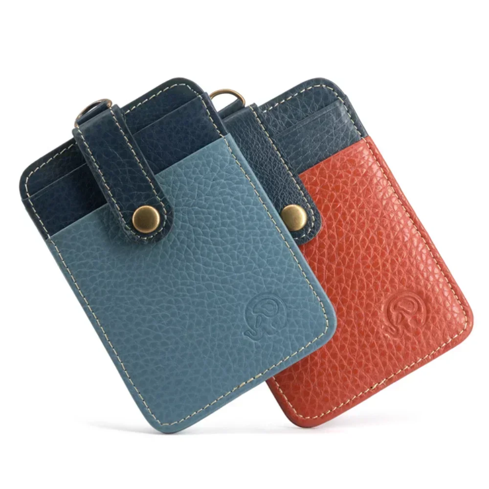 Retro Employee’s Card Holder with 49cm Lanyard Neck Strap Cowhide Genuine Leather CardHolders Staff Card Bus ID Business Card