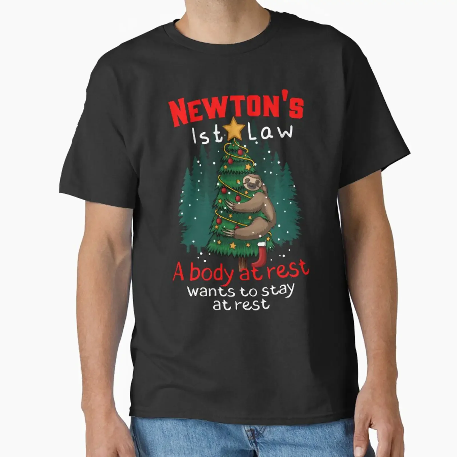Christmas Newton's First Law Funny Physics Joke Classic T Shirt vintage Washed Breathable Stretched Stylish Unisex streetwear