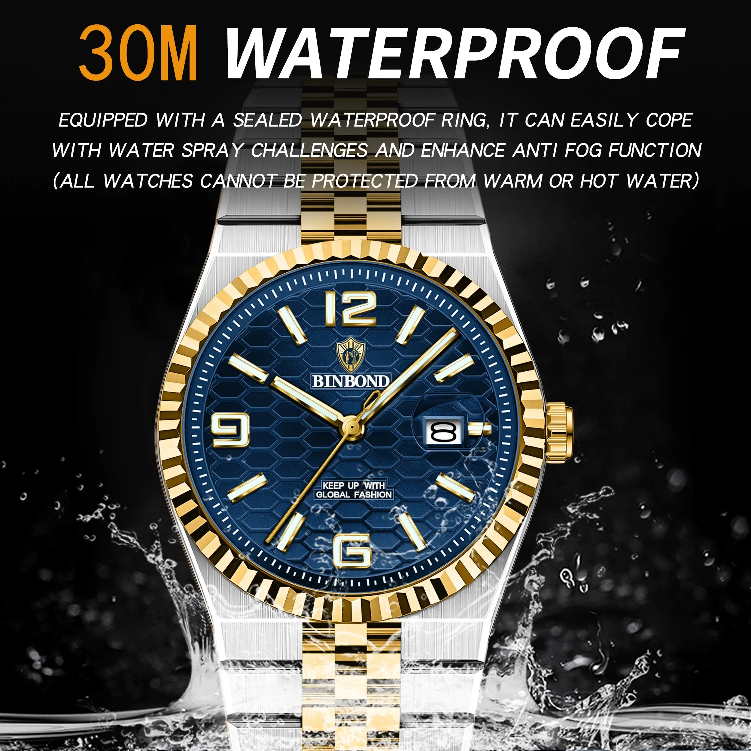 Binbond original militar homem relógio de pulso quartzo semana data relógio para homem à prova dwaterproof água luminosa aço inoxidável relógios masculinos reloj