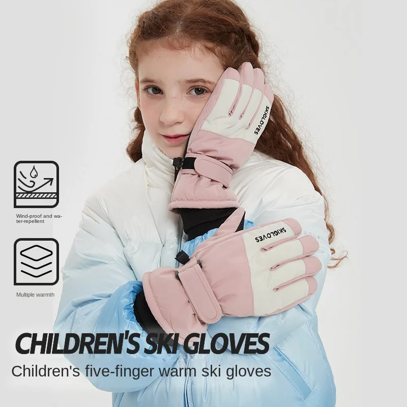 Winter Children Kids Snowboard Skiing Warm Ski Cycling Gloves Full Finger Anti Cold Waterproof Gloves Boys Girls Touch Screen