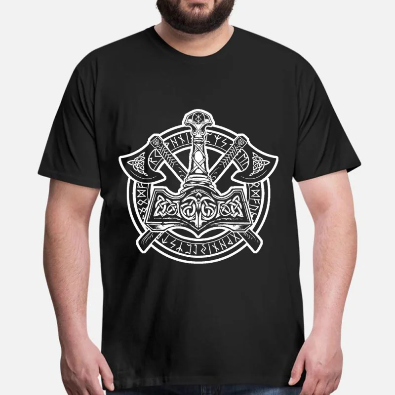 

0415 Norse Hammer Design ( Mjolnir ) Gift T-Shirt Viking Runes Norse Myths Graphic clothes 100% cotton Tee All size tops S-6XL