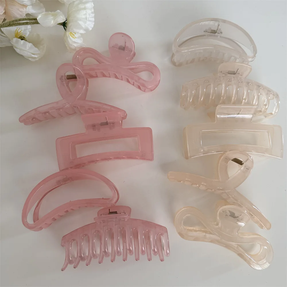 Woman Fashion Large Jelly Pink Hair Claws Girls Simplicity Hairpins Transparent Hairgrip Barrettes Lady Sweet Hair Accessories