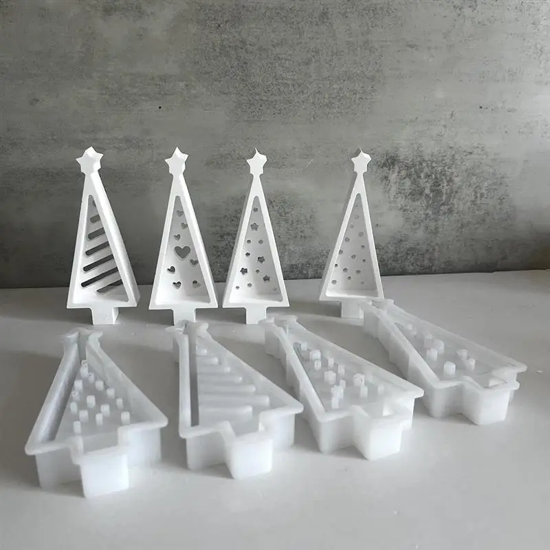 Christmas Tree Silicone Mold LED Night Light Tree Candle Holder Casting Molds Warm Light Xmas Tree Ornament Concrete Cement Mold