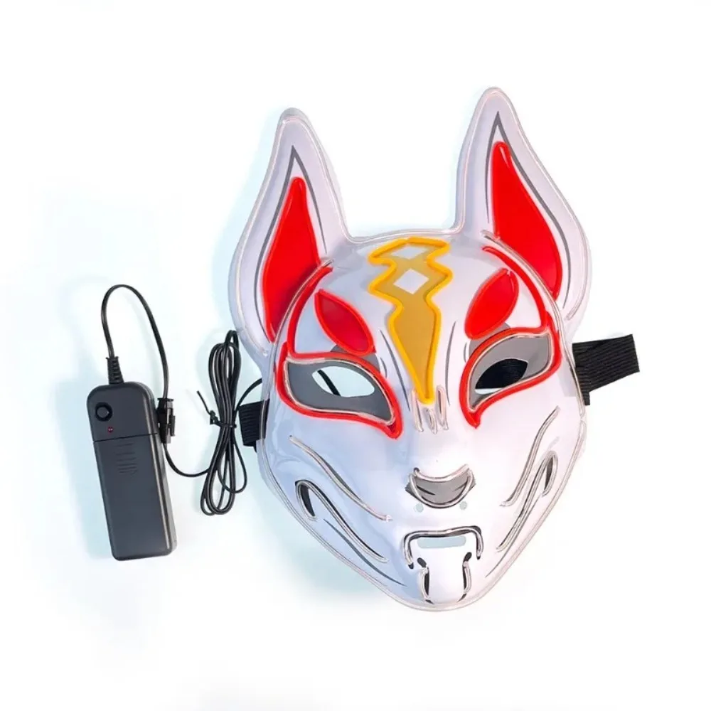 PVC Japanese Fox Mask LED Neon Light Mask Halloween Costume Mask Luminous LED Mask Dance Party Props Reusable Full Face Decorate