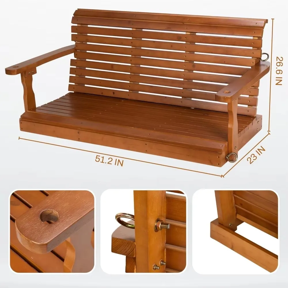 Outdoor Wooden Porch Swing, Patio Porch Bench Swing 51.2 inches wide for outdoor swings in the backyard and garden