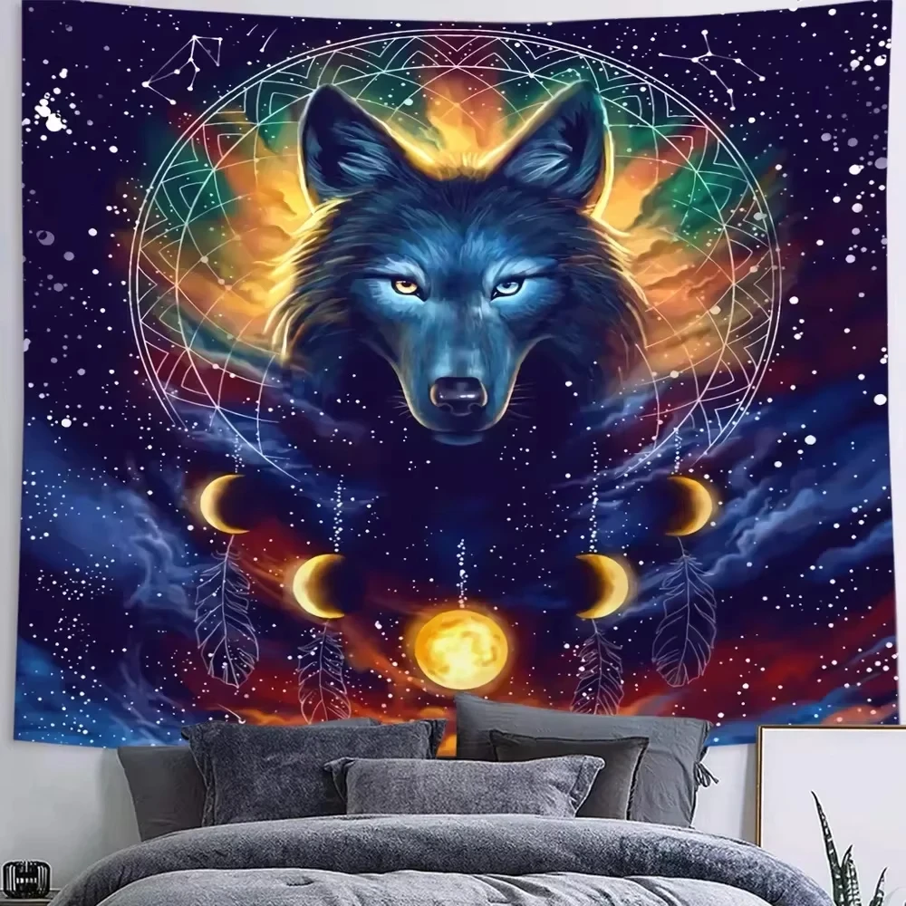 

Fantasy Wolf Tapestry Wall Hanging Animal Aesthetics Room Decoration Bohemian Psychedelic Mandala Home Dormitory Home Tapestry