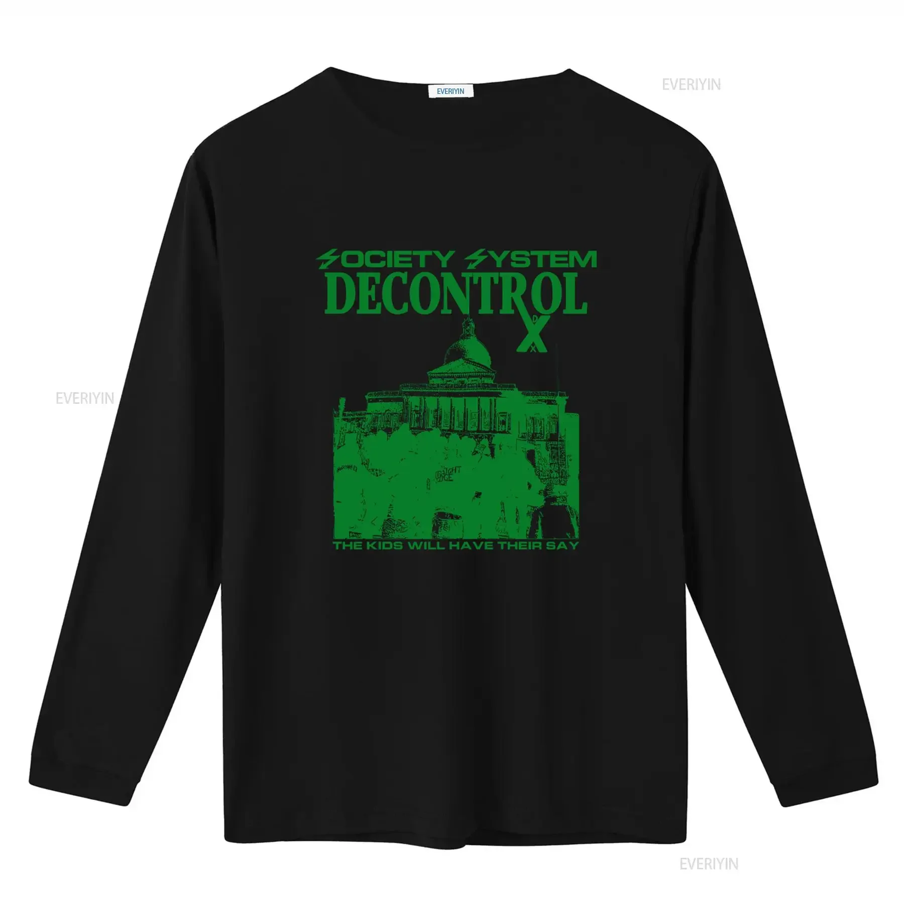 SS Decontrol T Shirt Society System X Design with Capitol Building and Protest Scene Print The Kids Will Have Their Say Motif