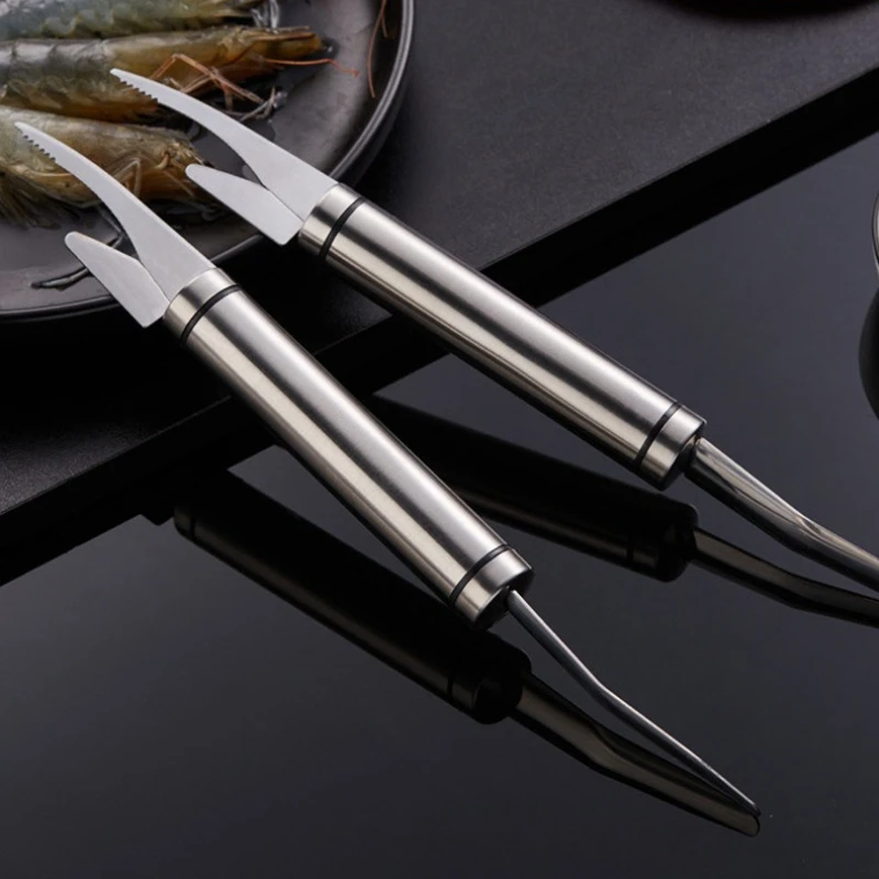 2pcs Shrimp Peeling Tool Stainless Steel Cutting Shrimp Line Scraping Digging Fish Scale Knife Cut Open Intestines Seafood Tools