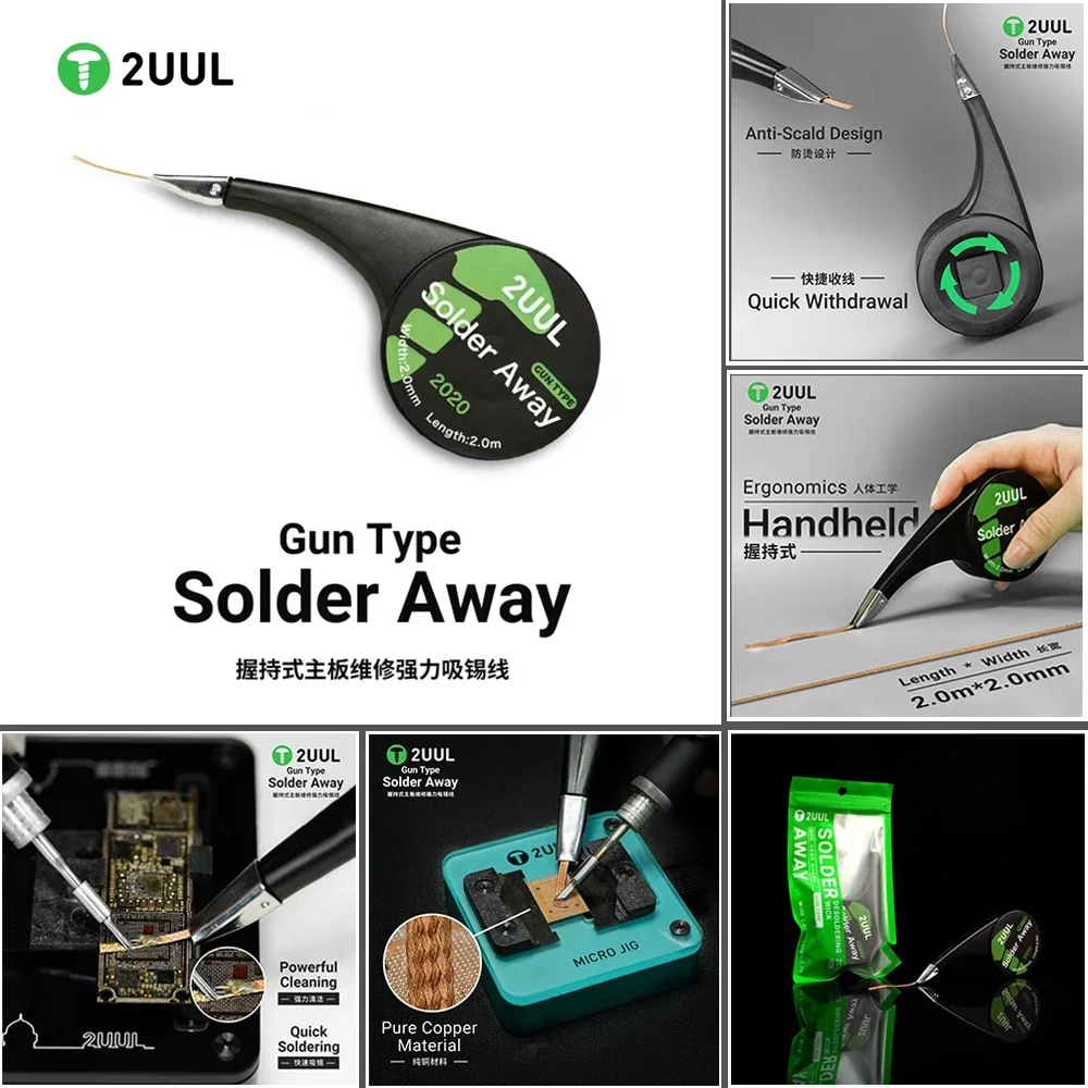

2UUL DW21 Pure Copper Strong Soldering Tape for Mobile Phone Computer Motherboard Repair Welding Soldering Soldering Wire Tool