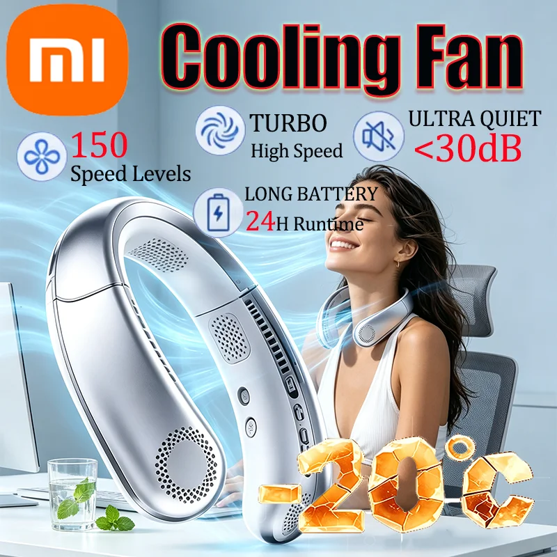 

Xiaomi New 20000mAh USB Mute Hanging Neck Fan Portable Mini Rechargeable Bladeless LED Digital Display Electric Air Cooler Fans
