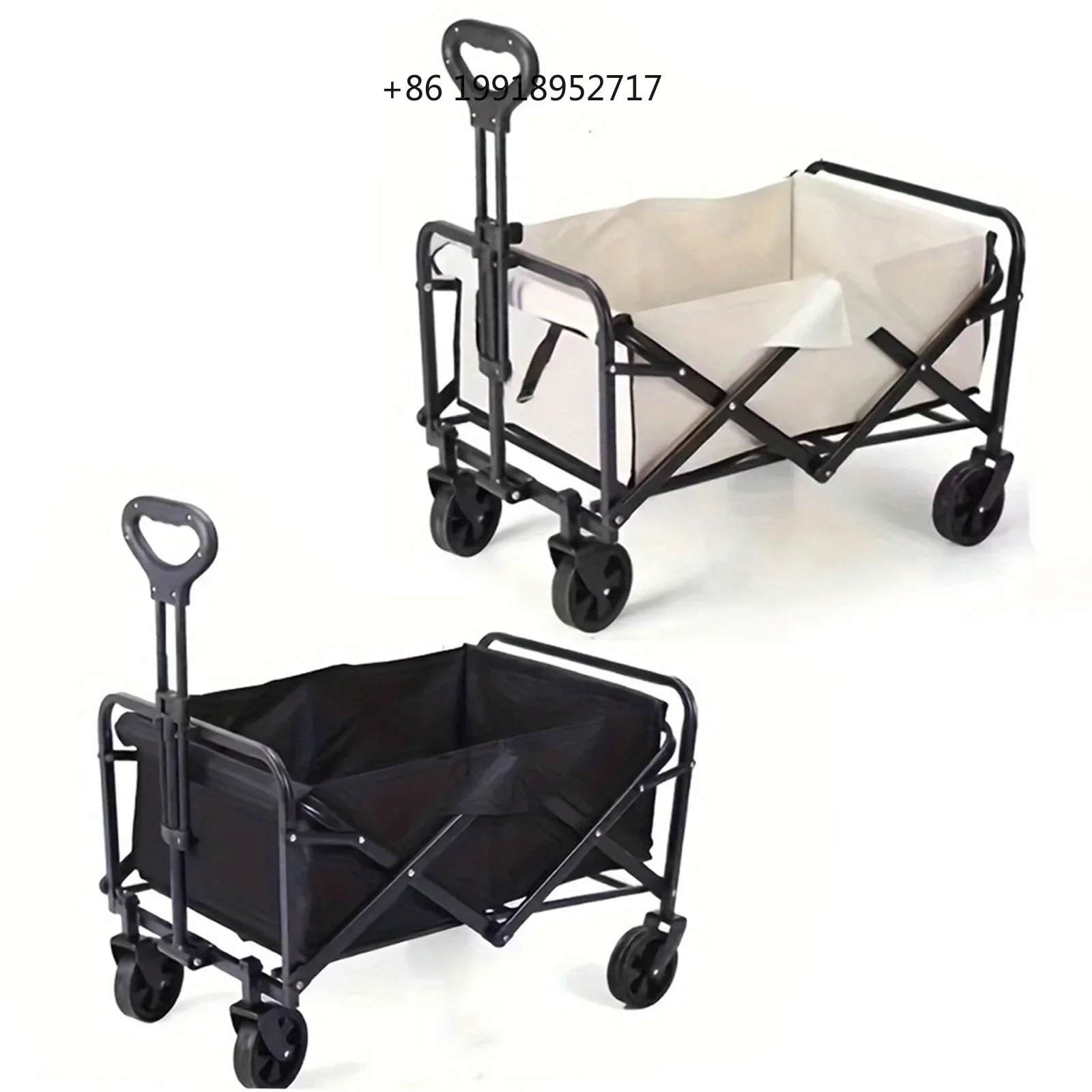 100kg Foldable Handcart 120L Portable Beach Transport Trolley Adjustable Handle Side Pockets Garden Camping Shopping JJ23