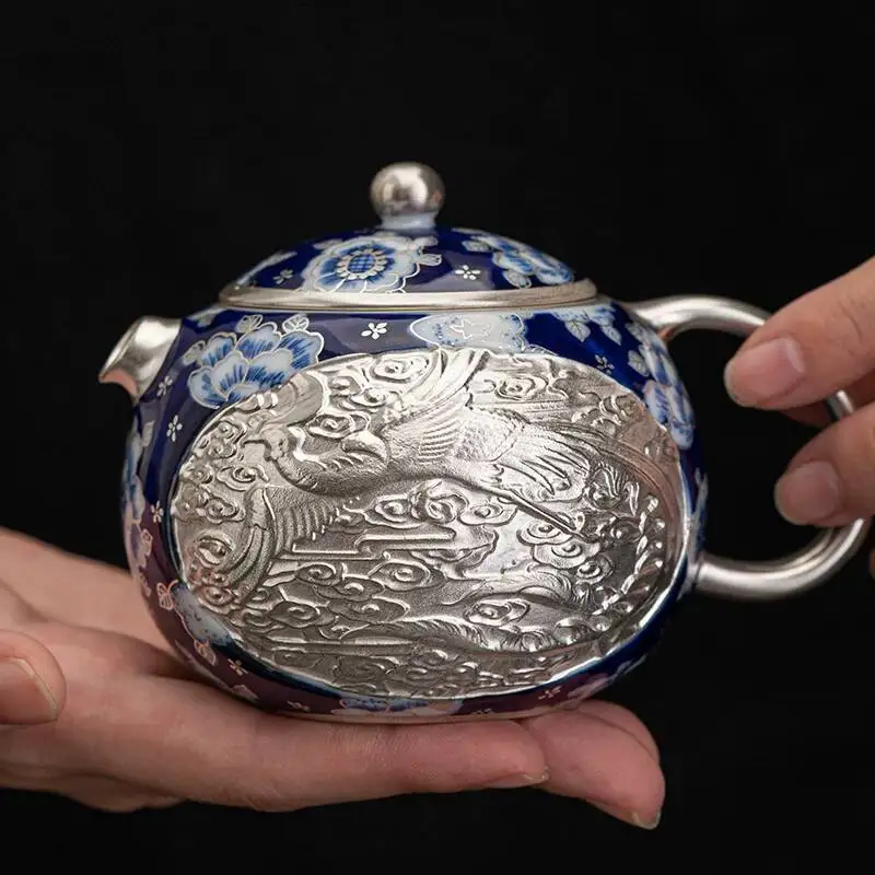 He Fusi s Longfeng Chengxiang Silver Plated Blue And White Dragon Xishi Home Use Single Teapot For Gongfu Tea Gift Box Set