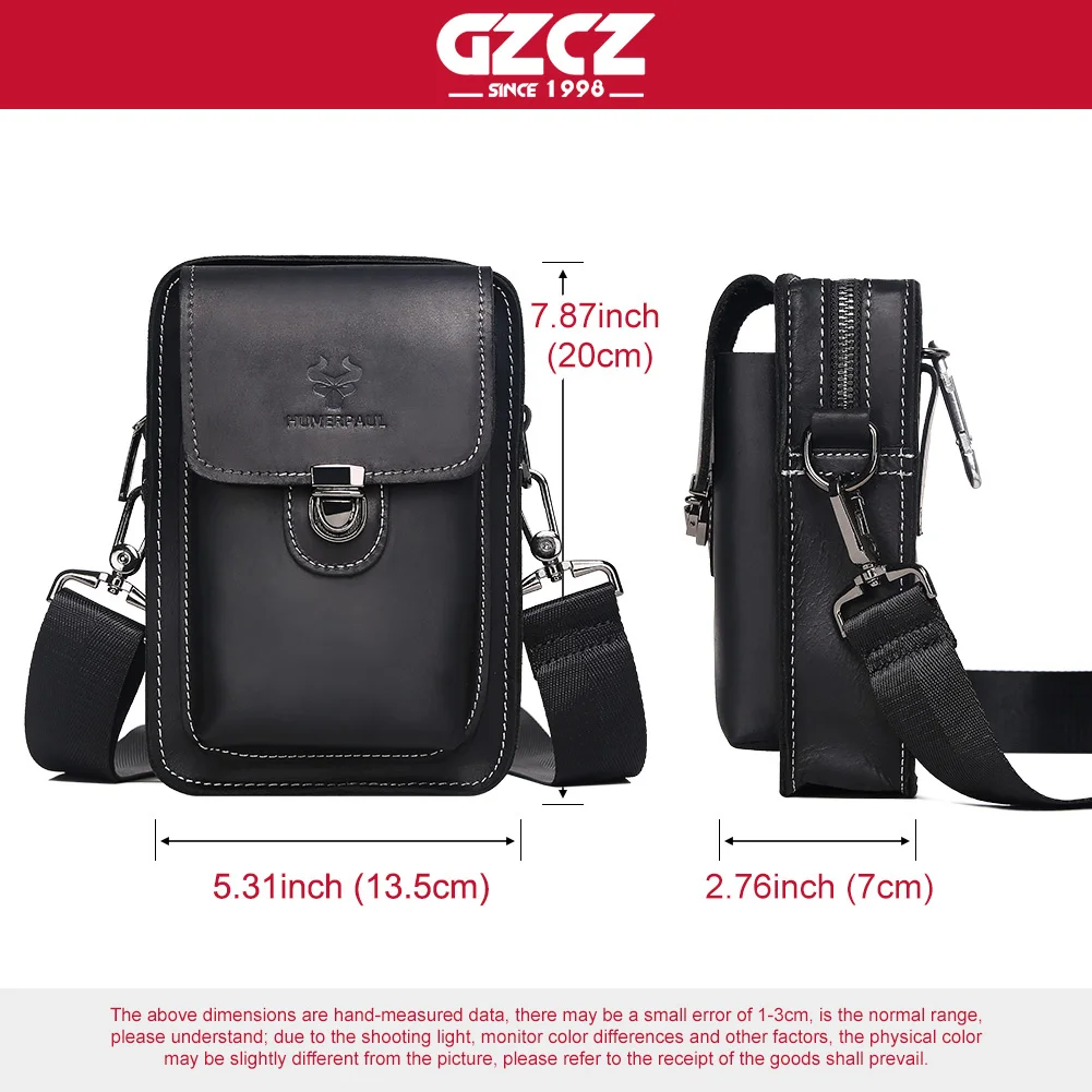 جلد حقيقي الذكور الخصر حزمة الرجال الصغيرة الصدر الكتف حقيبة بحزام عالية الجودة الهاتف الخليوي كيس مزموم في الهواء الطلق الذكور Crossbody #6