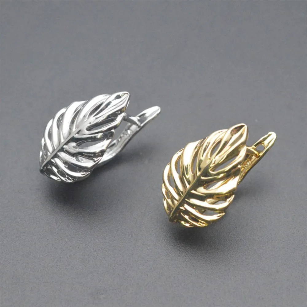 1/2 Piezas de Broches para Pendientes de Latón Chapado en Oro de 18K, Forma de Hoja, Huecos, para Manualidades, Ganchos para Pendientes de Alta Calidad, Fabricación de Joyería