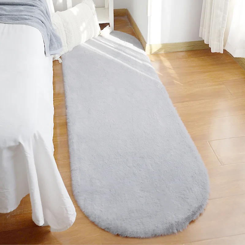 Imitation Rabbit Hair Carpet Oval Household Bedside Foot Mat Fluffy Plush Area Rug Kids Bedroom Rugs Faux Fur Carpet White Gray