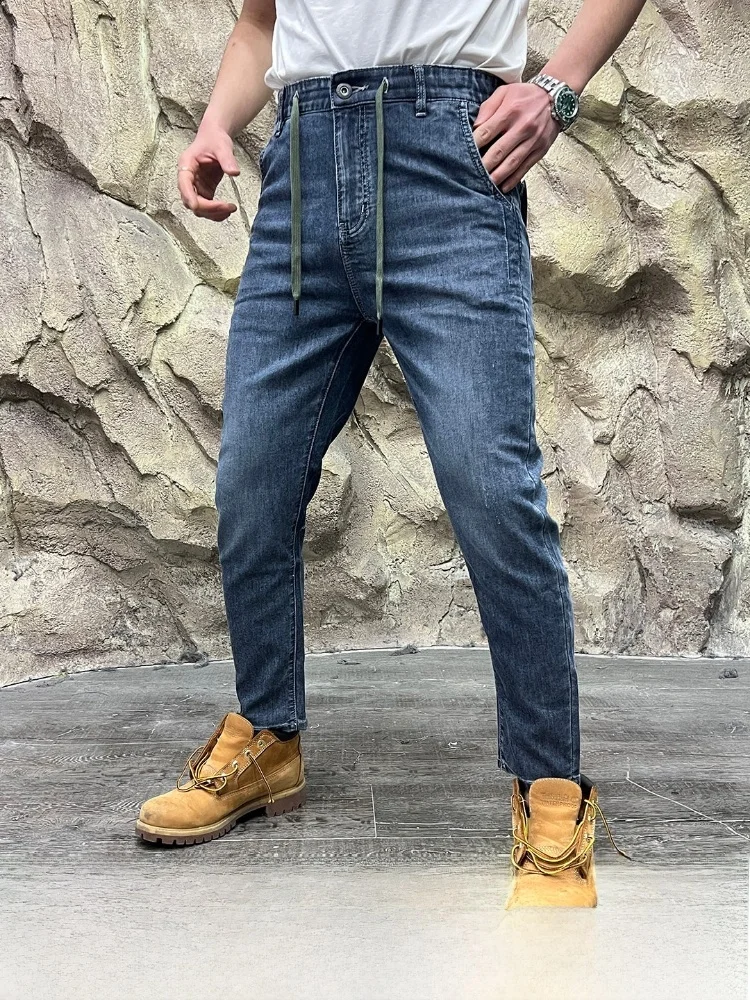 

Spring Summer New Men's Slim Fit Breathable Denim Jeans Ice Sensation Technology Comfortable Elastic mid Waist Waed Proc