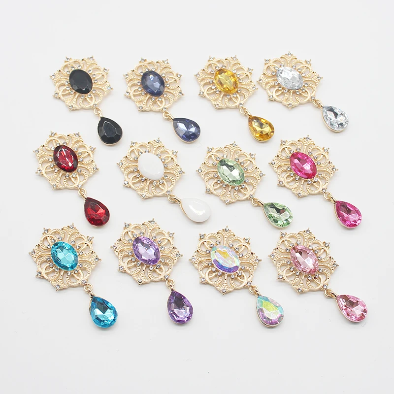 TYNUOMI 10Pcs 28*50MM New Alloy Rhinestone Gold-Plated Brooch Pendant For DIY Ribbon Exquisite Wedding Decoration Accessories