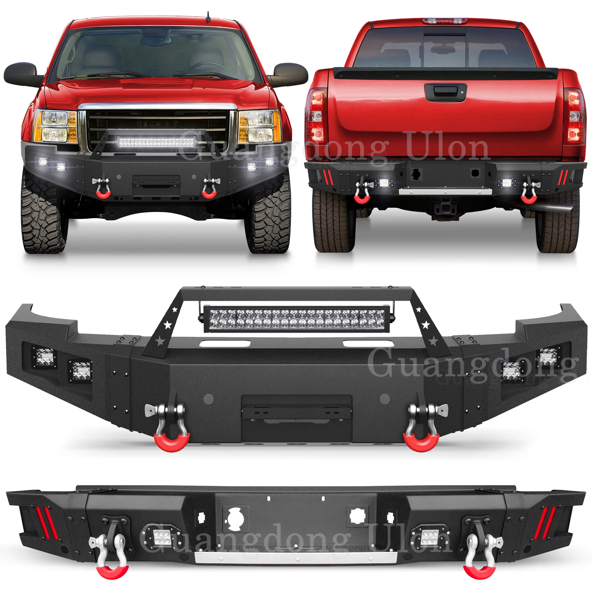 Parachoques Delantero y Trasero con Cabrestante de Venta Caliente para Chevrolet Silverado 1500 (2007-2013), Parachoques de Camioneta Negro Texturizado, Accesorios para Coche