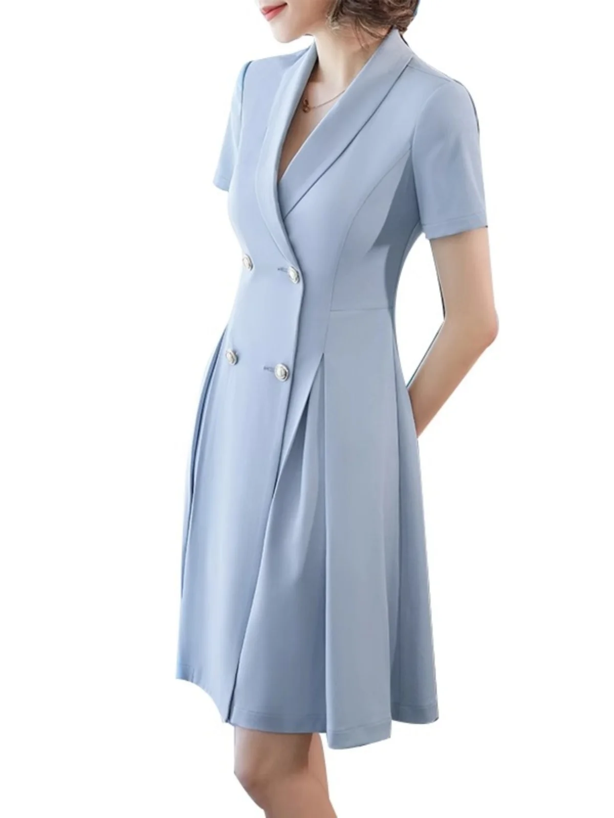 

Ele Bla Suit Dr Women's ort Sve Summer New Large Size Profional Work Skirt Polyester Fiber A-Line Midi Skirt