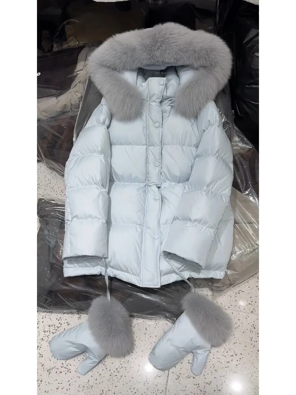 

Korean Sle Blue ed Cotton Jaet Women's New Winter Thiened Fur Collar Mid-Length Outerwear Casual Loose Fit