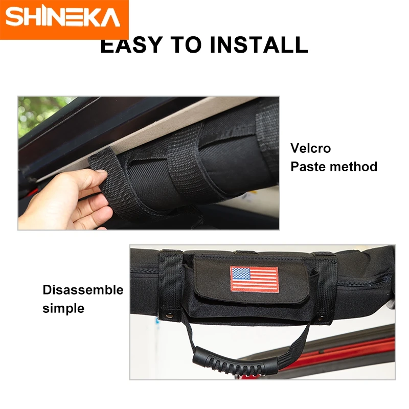 SHINEKA Car Armrest Top Roll Bar Grab Handles With Storage Bag For Jeep Wrangler TJ JK JL BJ40 1997-2024 Interior Accessories