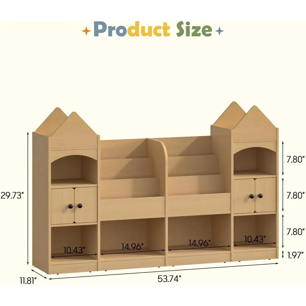 Vabches Castle Shape Children's Bookshel, Kids Bookcase Display Case Kids Toy Storage Organizer Multiunctional Storage Cabinet B