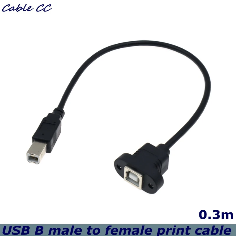 30cm USB 2.0 Type B Male to Type B Female Printer Scanner Extension Cable with Panel Mount 23mm Hole Pitch Screw Holes