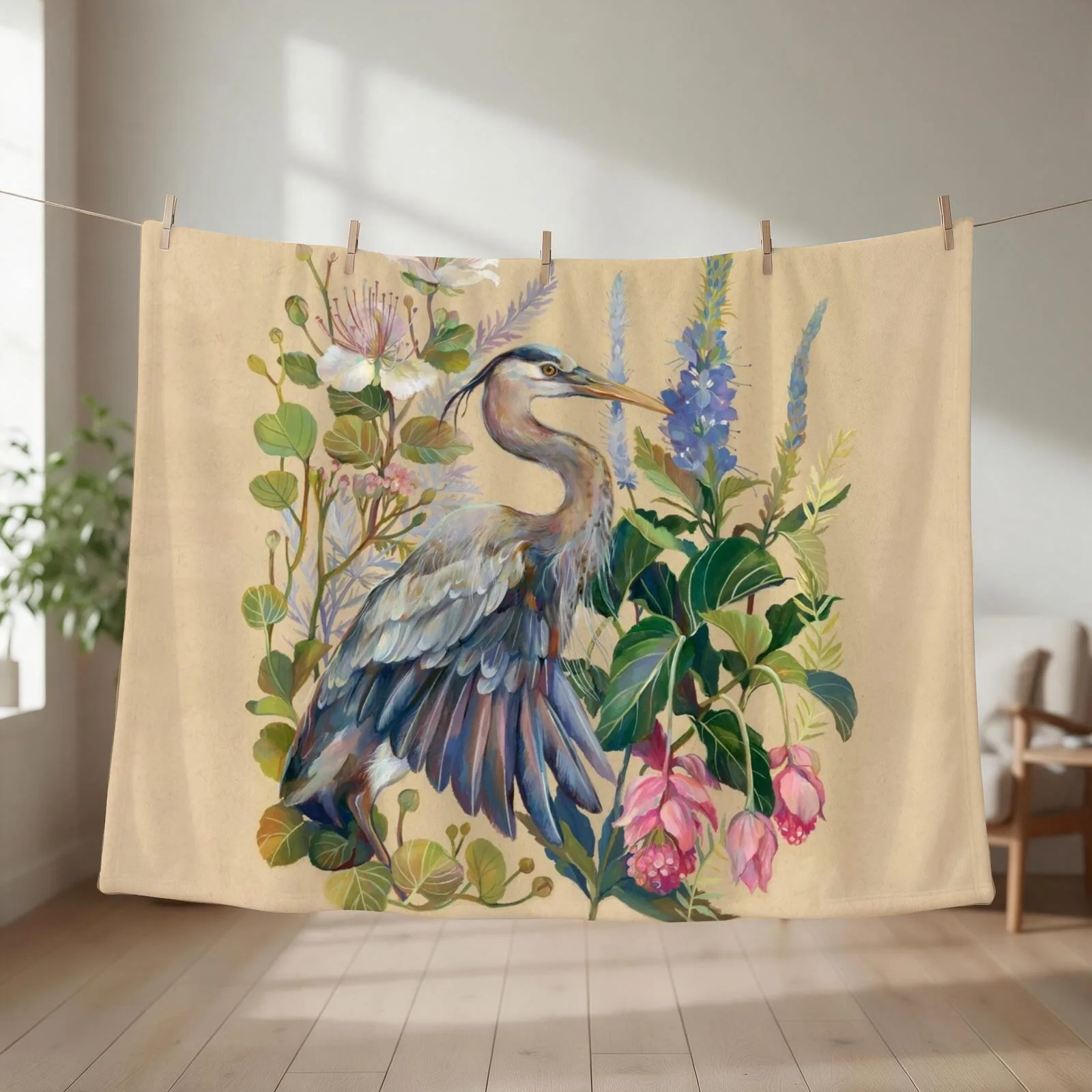 Blue Heron Floral Throw Blanket Hair Camping Designers Baby Blankets