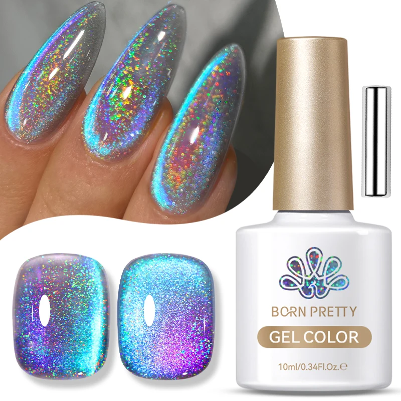 BORN PRETTY 9D Cat Magnetischer Gel-Nagellack Holographics Rainbow Gel-Nagellack Blau Lila Soak Off Nails Gel-Nagellack Maniküre Salon