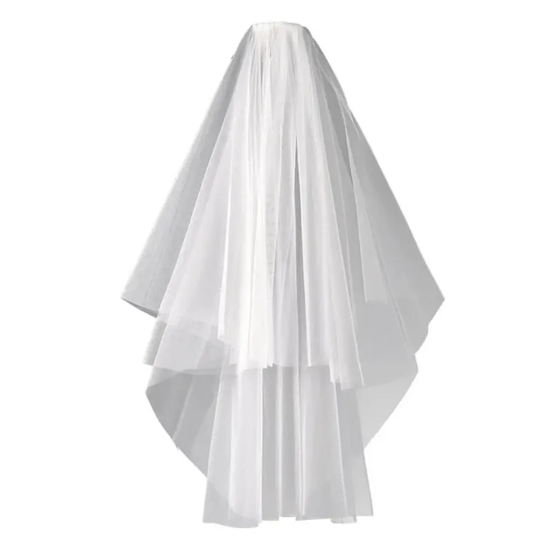 Velo de novia corto con borde de corte de peine, 2 capas, accesorios de boda simples, 2024