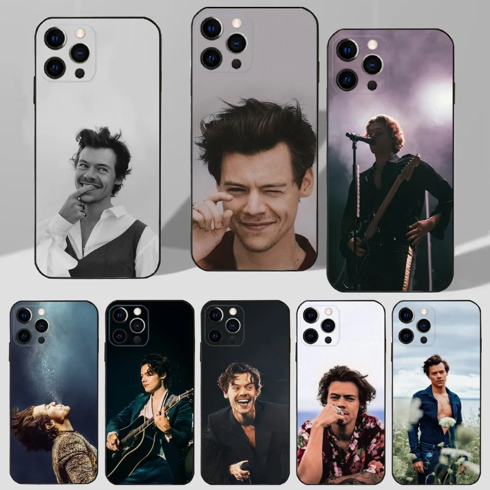 

Singer H-Harry S-Styles Phone Case For iPhone 16,15,14,13,12,11 Plus,Pro Max,XS,X,XR,SE,Mini,8,7 Soft Silicone Black Cover