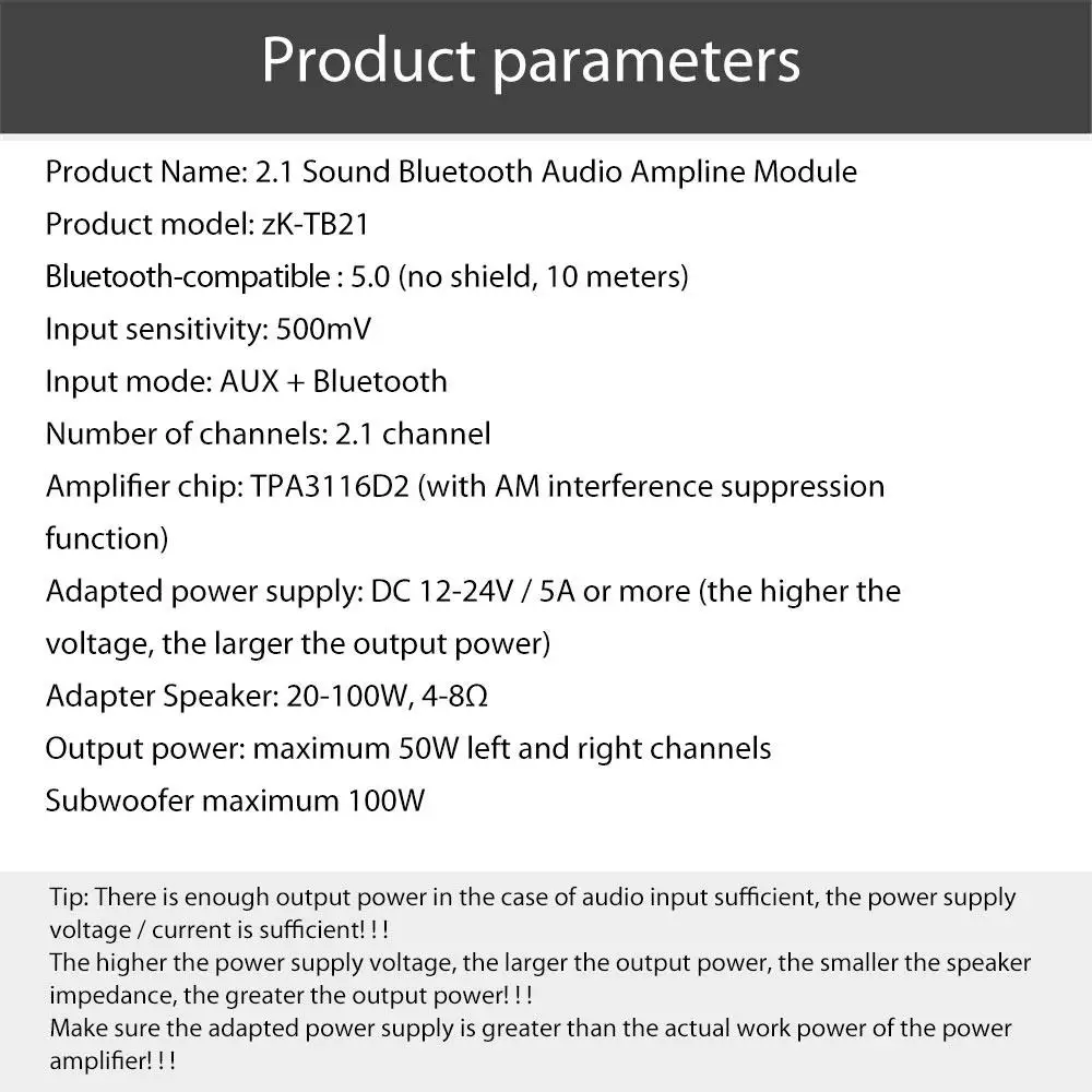 TPA3116D2 5.0 Subwoofer Amplifier Board 50WX2+100W 2.1 Channel Power Audio Stereo Bass AMP