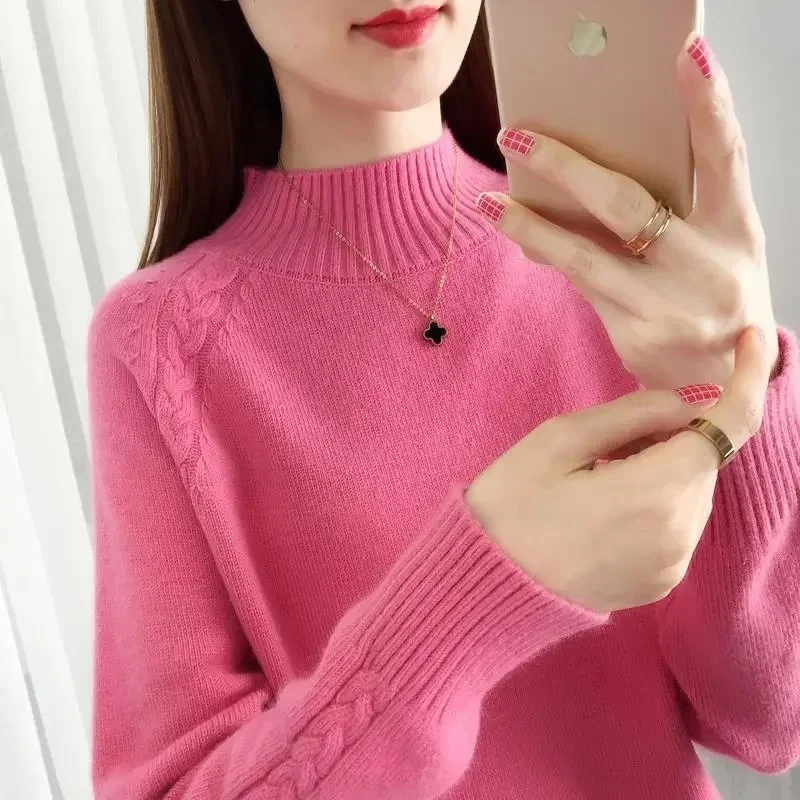 

Knitted Turtleneck Women Autumn Winter New Ladies Korean Sweater Pullover Female Long Sleeve Jumper Green Red Clothing Tops G95